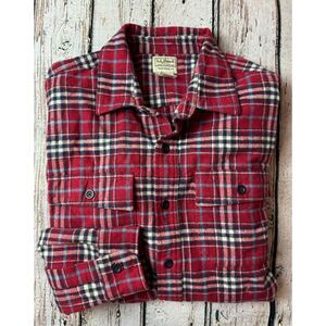 L. L. BEAN Plaid Heavy Flannel Long Sleeve Shirt XL 100% Cotton Red‎ Blue